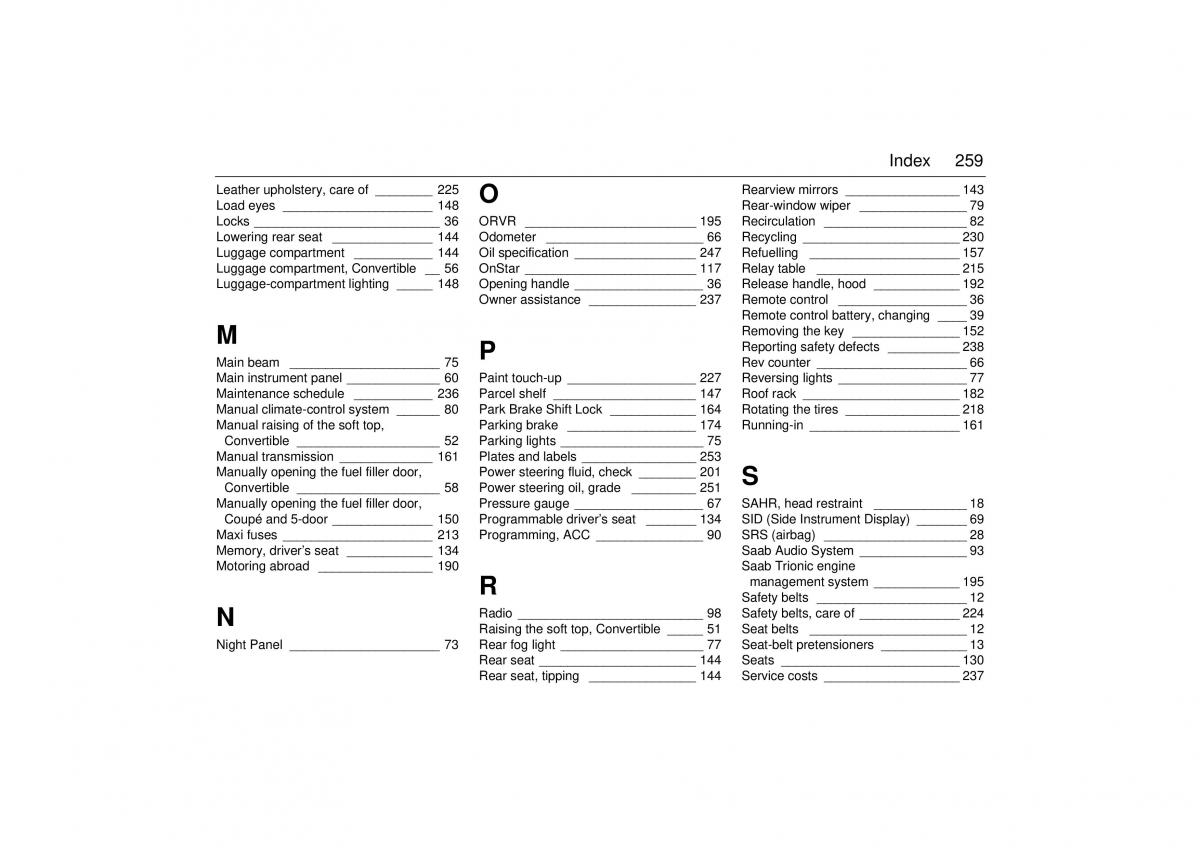 manual  Saab 9 3 I 1 YS3D owners manual / page 259