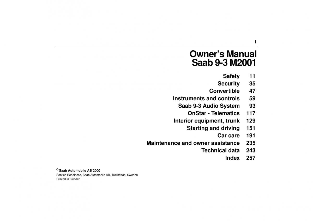 Saab 9 3 I 1 YS3D owners manual / page 1