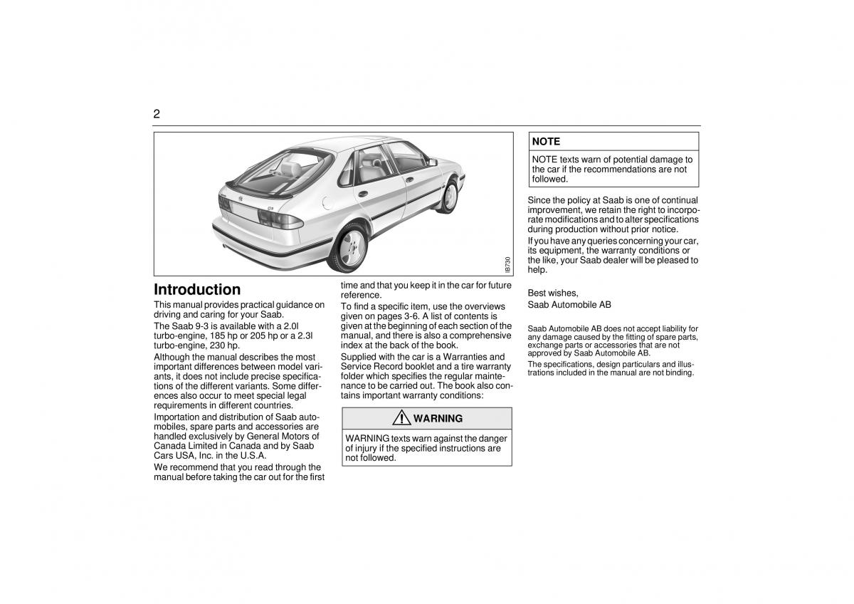 manual  Saab 9 3 I 1 YS3D owners manual / page 2