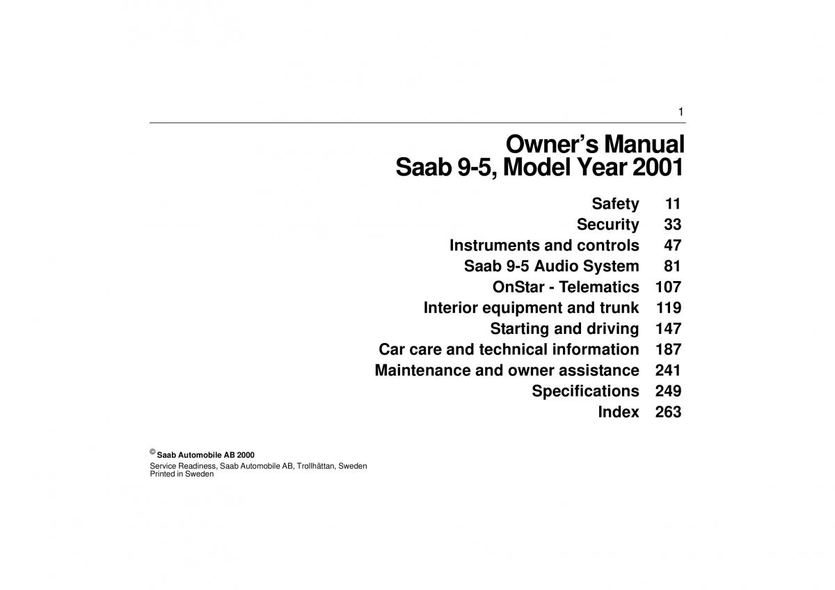 manual  Saab 9 5 I 1 YS3E owners manual / page 1