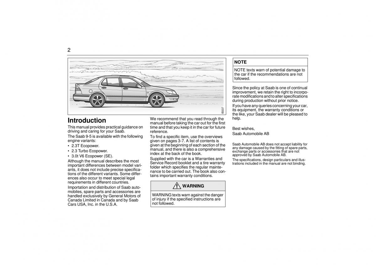 manual  Saab 9 5 I 1 YS3E owners manual / page 2