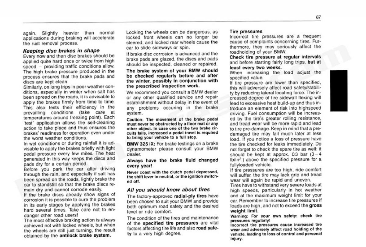 BMW 3 E30 owners manual / page 68