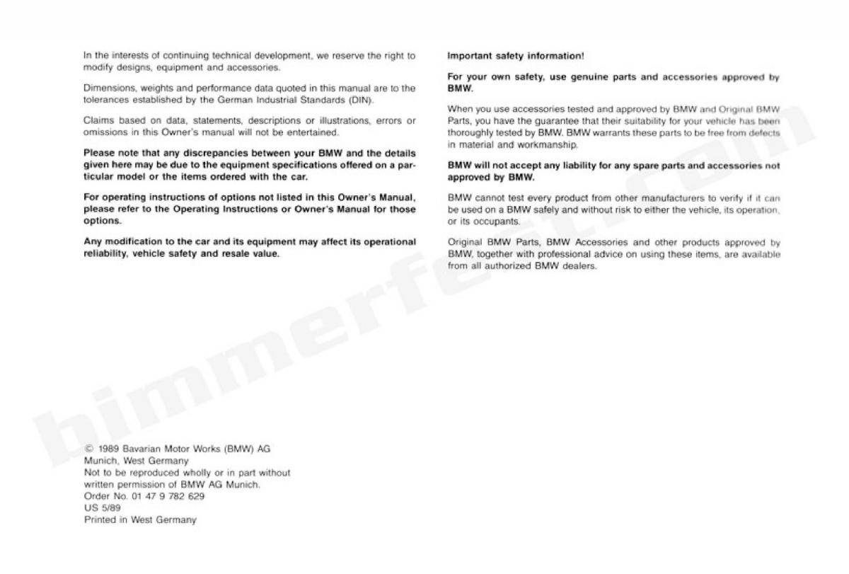 manual  BMW 3 E30 owners manual / page 3