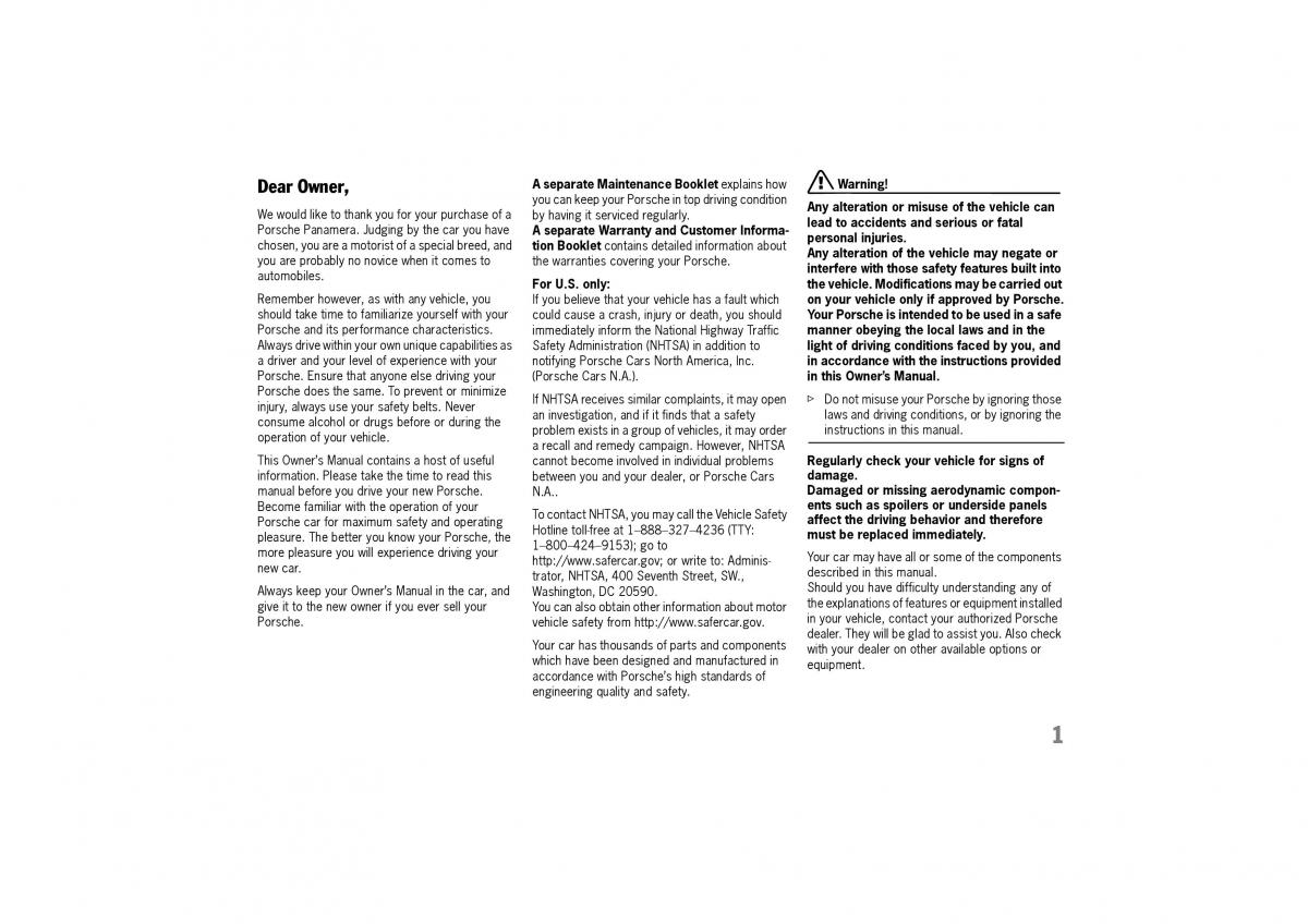 Porsche Panamera 970 owners manual / page 3