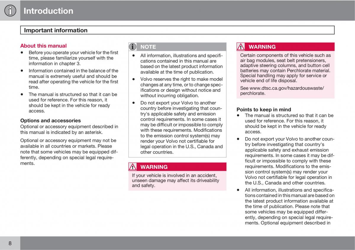 manual  Volvo V70 XC70 III owners manual / page 8