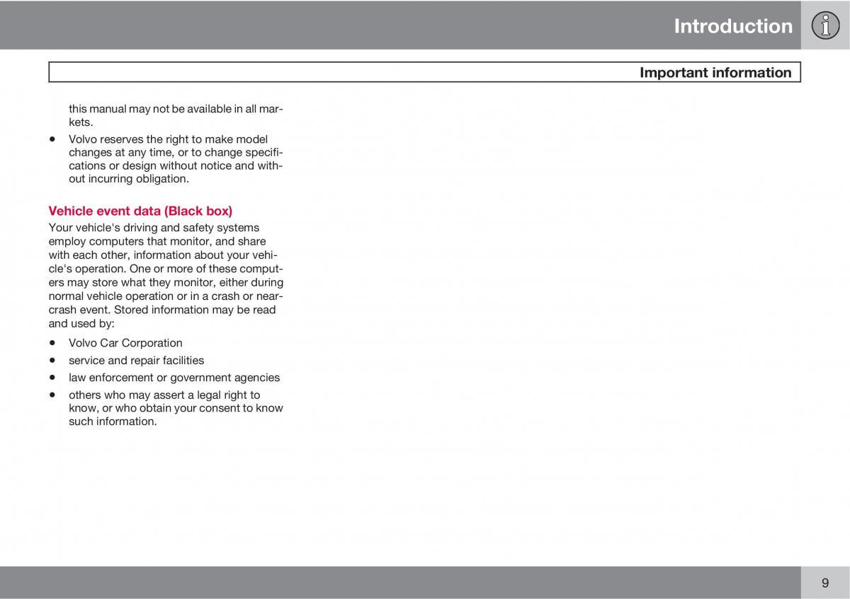 manual  Volvo V70 XC70 III owners manual / page 9