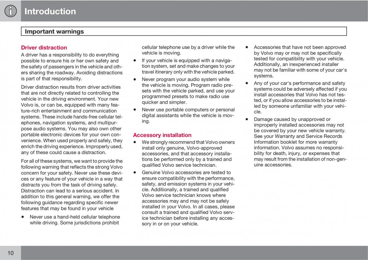 manual  Volvo V70 XC70 III owners manual / page 10