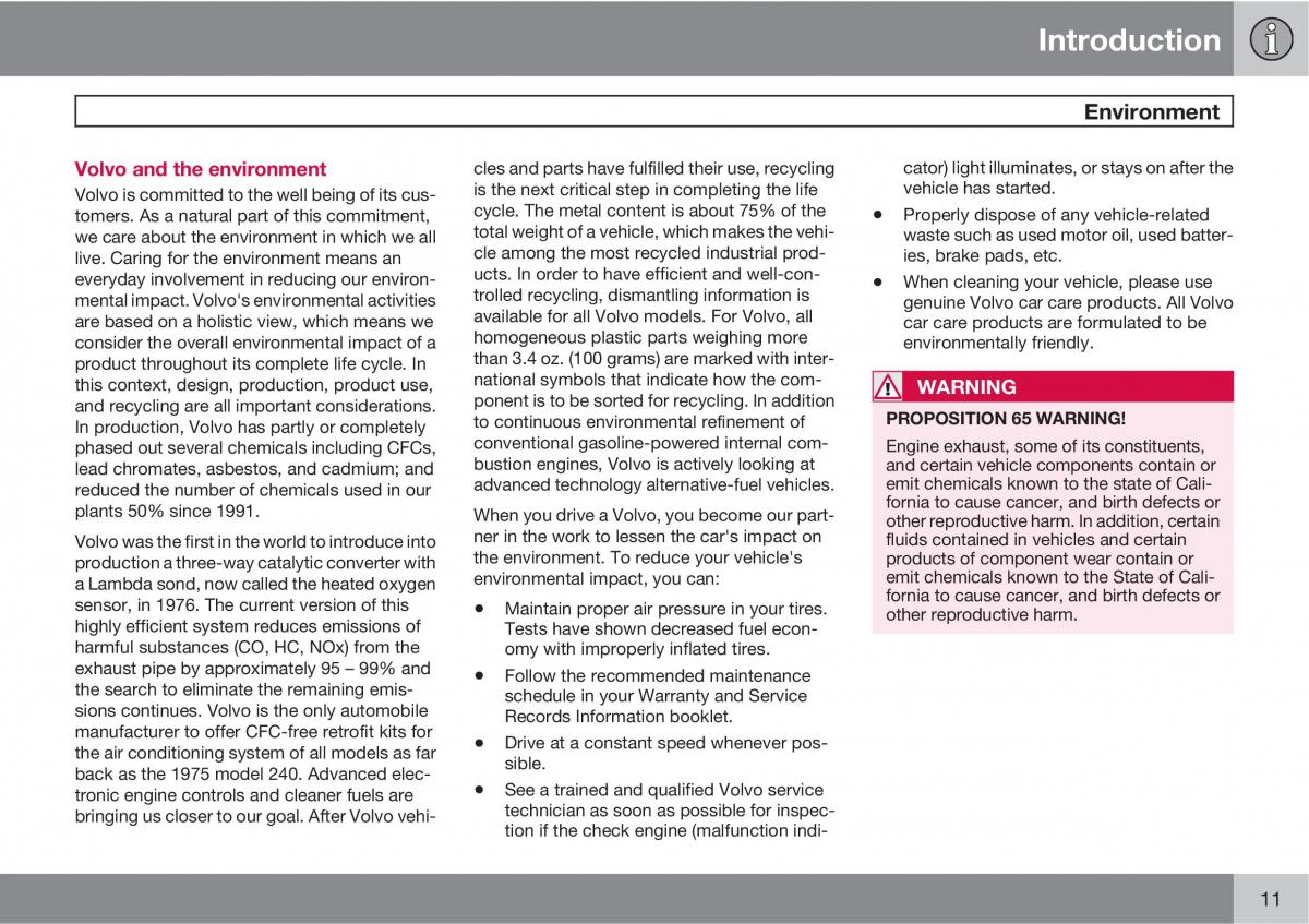 Volvo V70 XC70 III owners manual / page 11