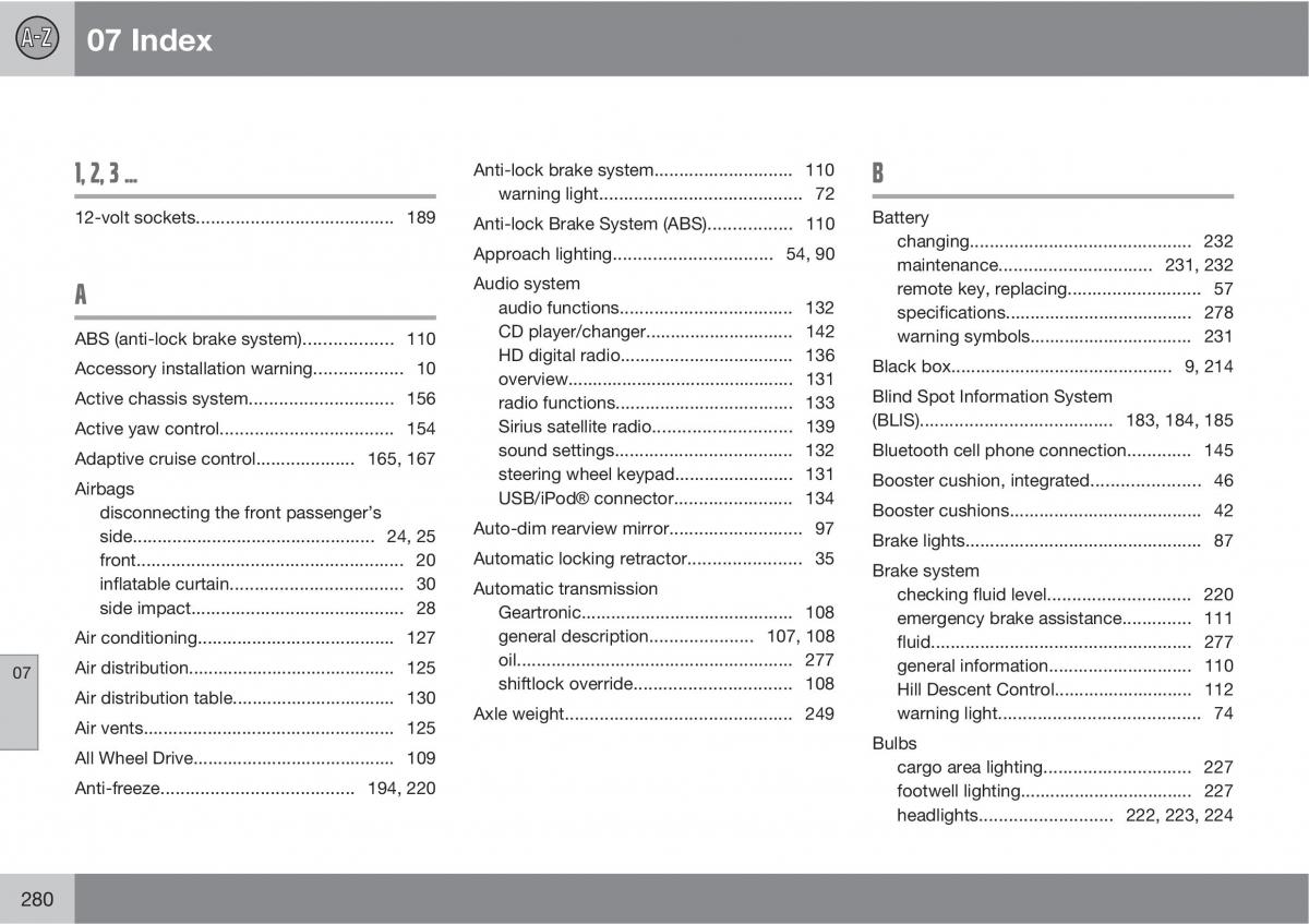 manual  Volvo V70 XC70 III owners manual / page 280