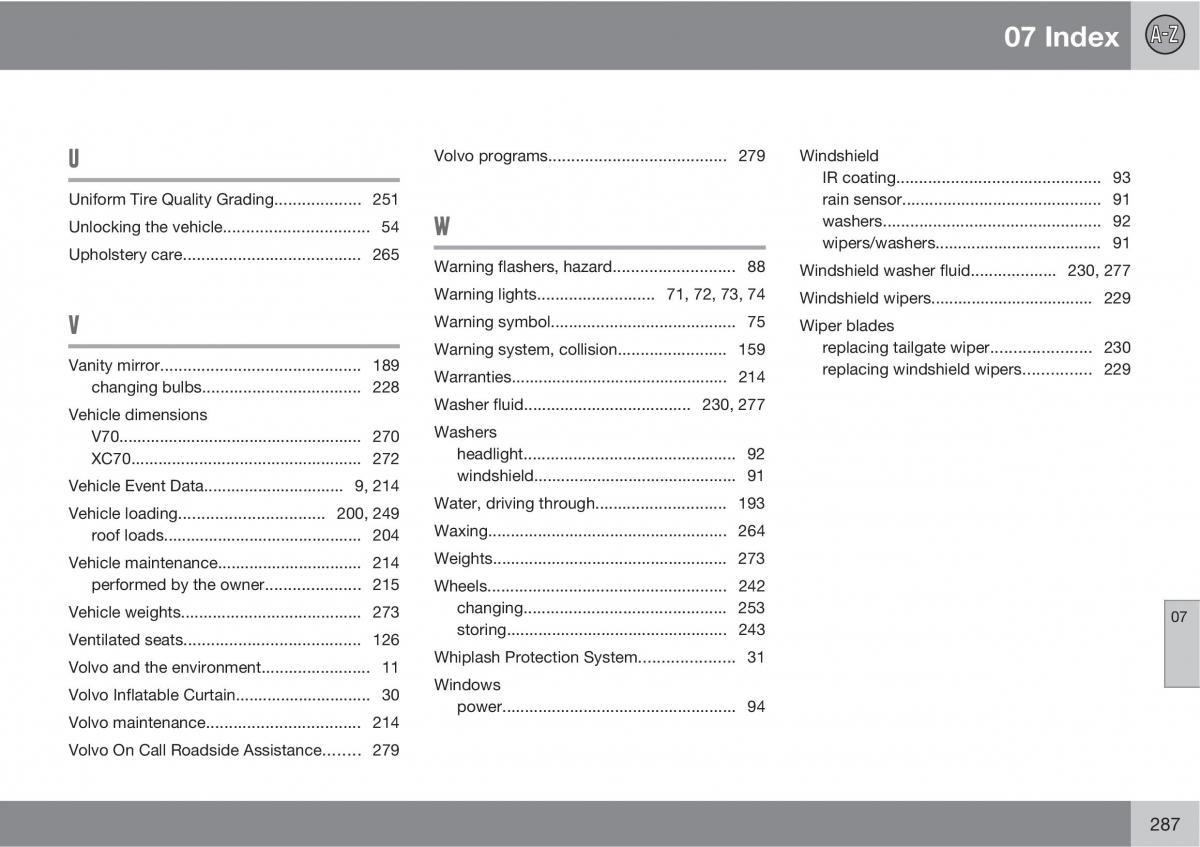 manual  Volvo V70 XC70 III owners manual / page 287