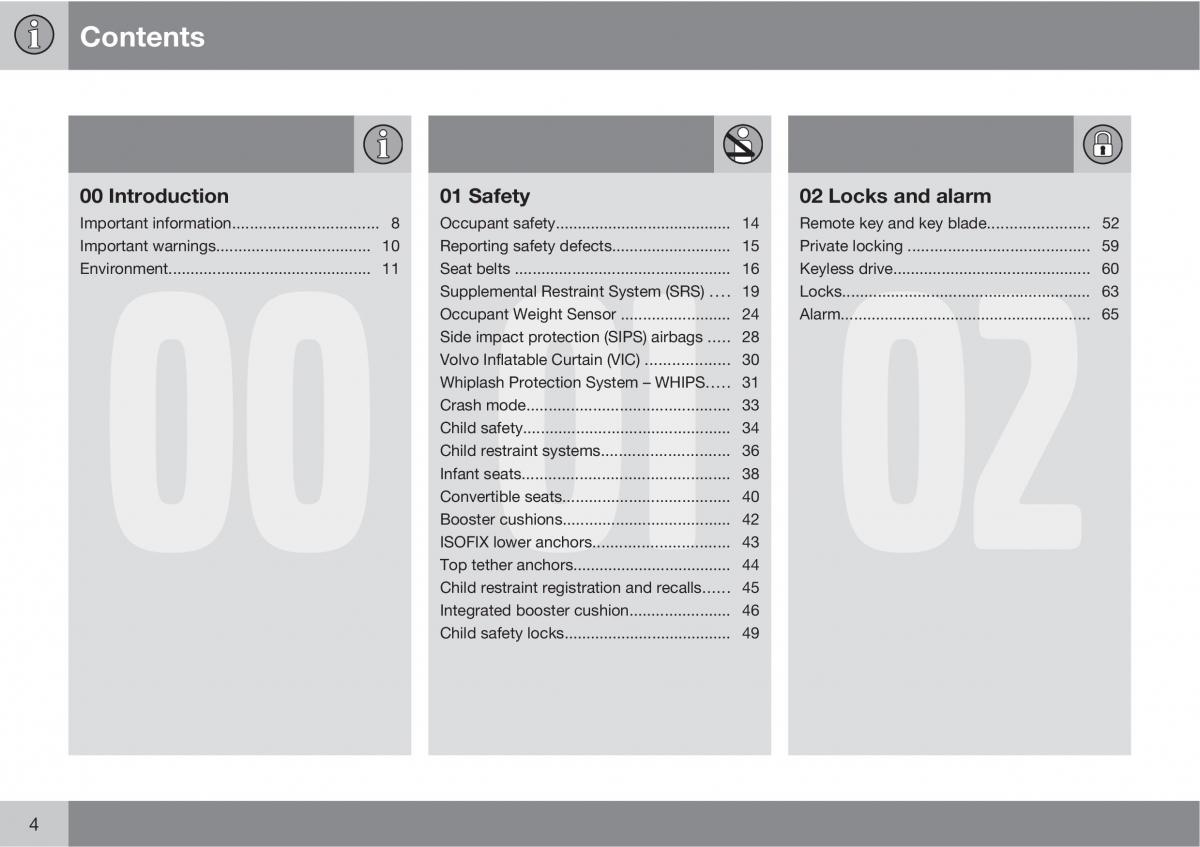 Volvo V70 XC70 III owners manual / page 4