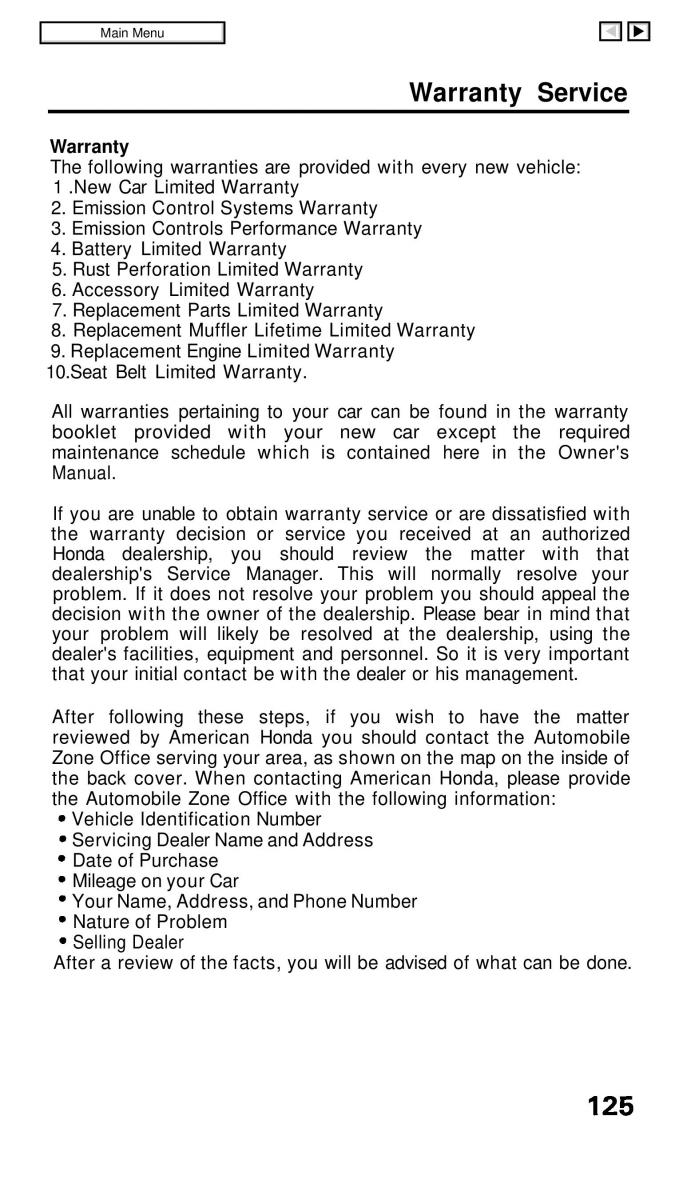 manual  Honda Civic IV 4 Hatchback Sedan owners manual / page 125