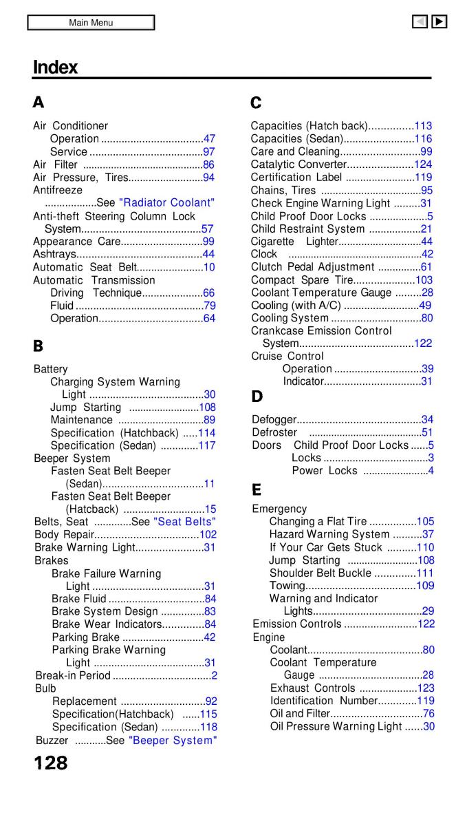 manual  Honda Civic IV 4 Hatchback Sedan owners manual / page 128