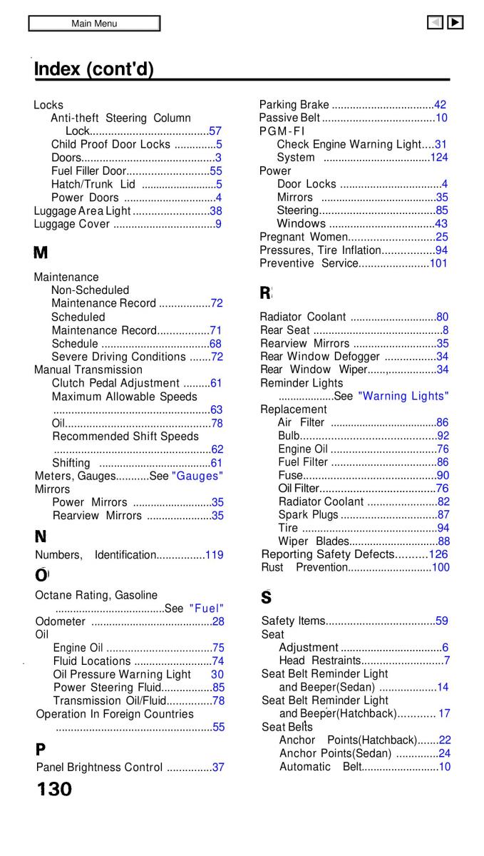 Honda Civic IV 4 Hatchback Sedan owners manual / page 130