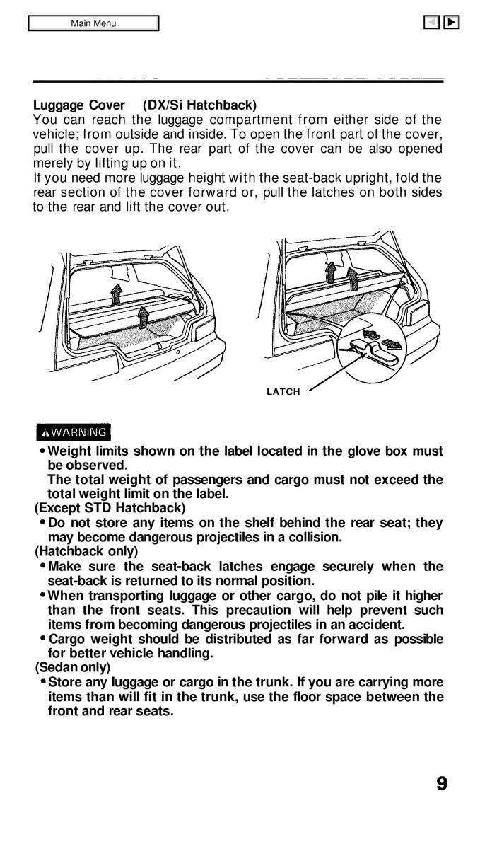 Honda Civic IV 4 Hatchback Sedan owners manual / page 16