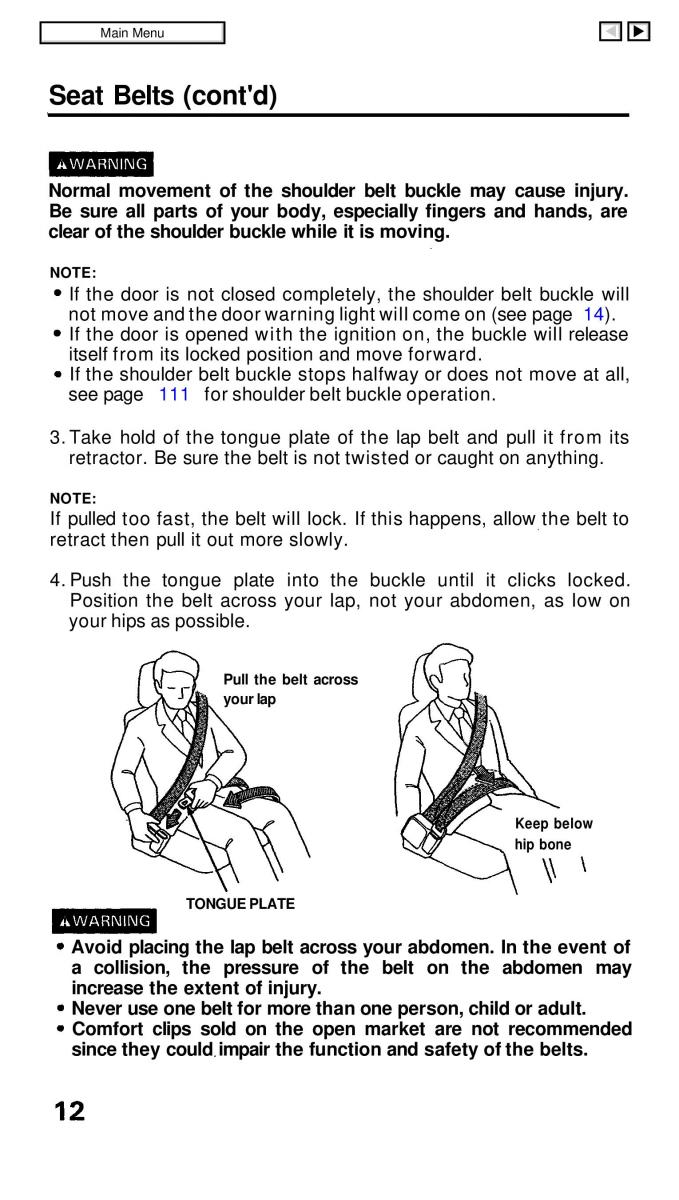 Honda Civic IV 4 Hatchback Sedan owners manual / page 19