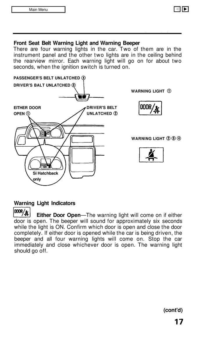 Honda Civic IV 4 Hatchback Sedan owners manual / page 24