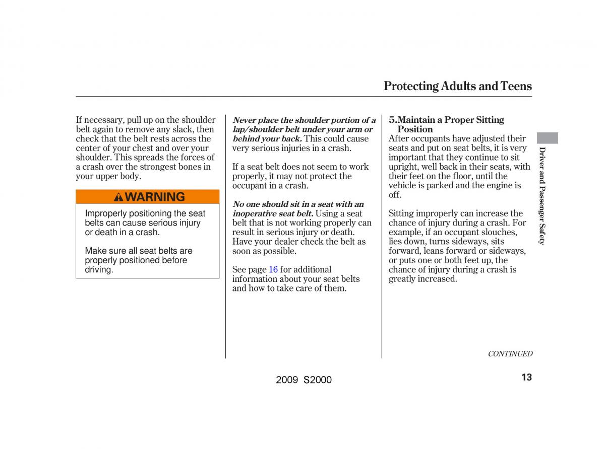 Honda S2000 AP2 owners manual / page 16