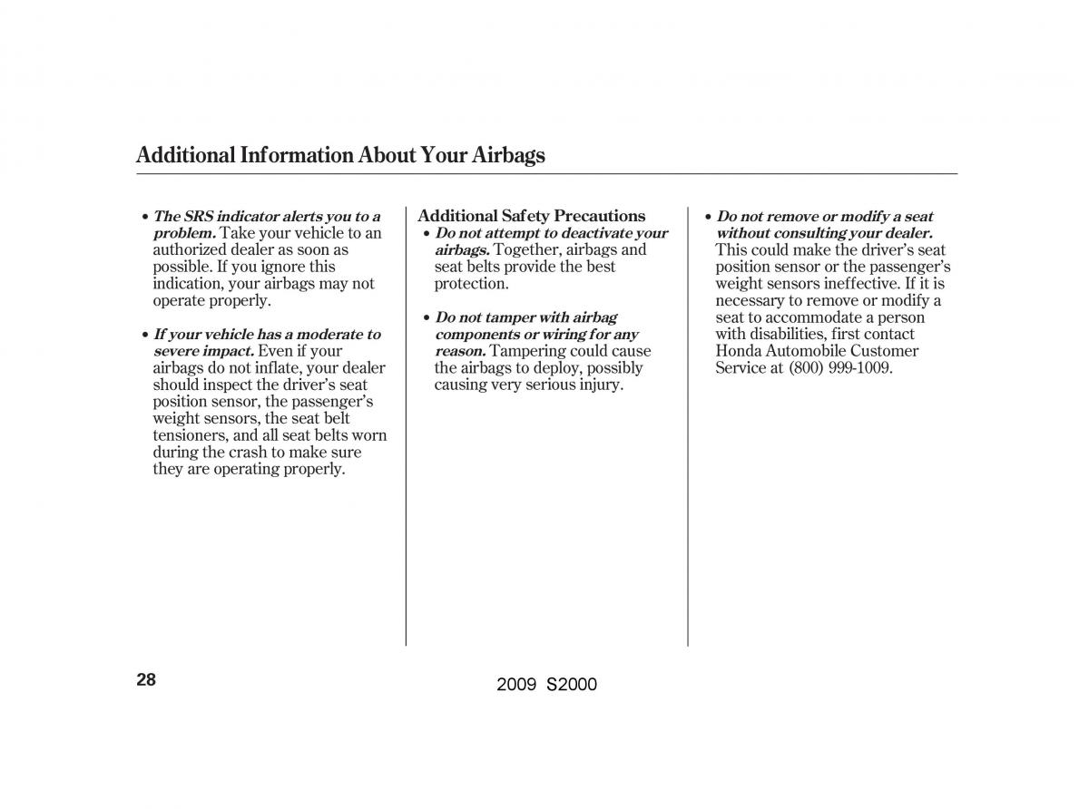 Honda S2000 AP2 owners manual / page 31