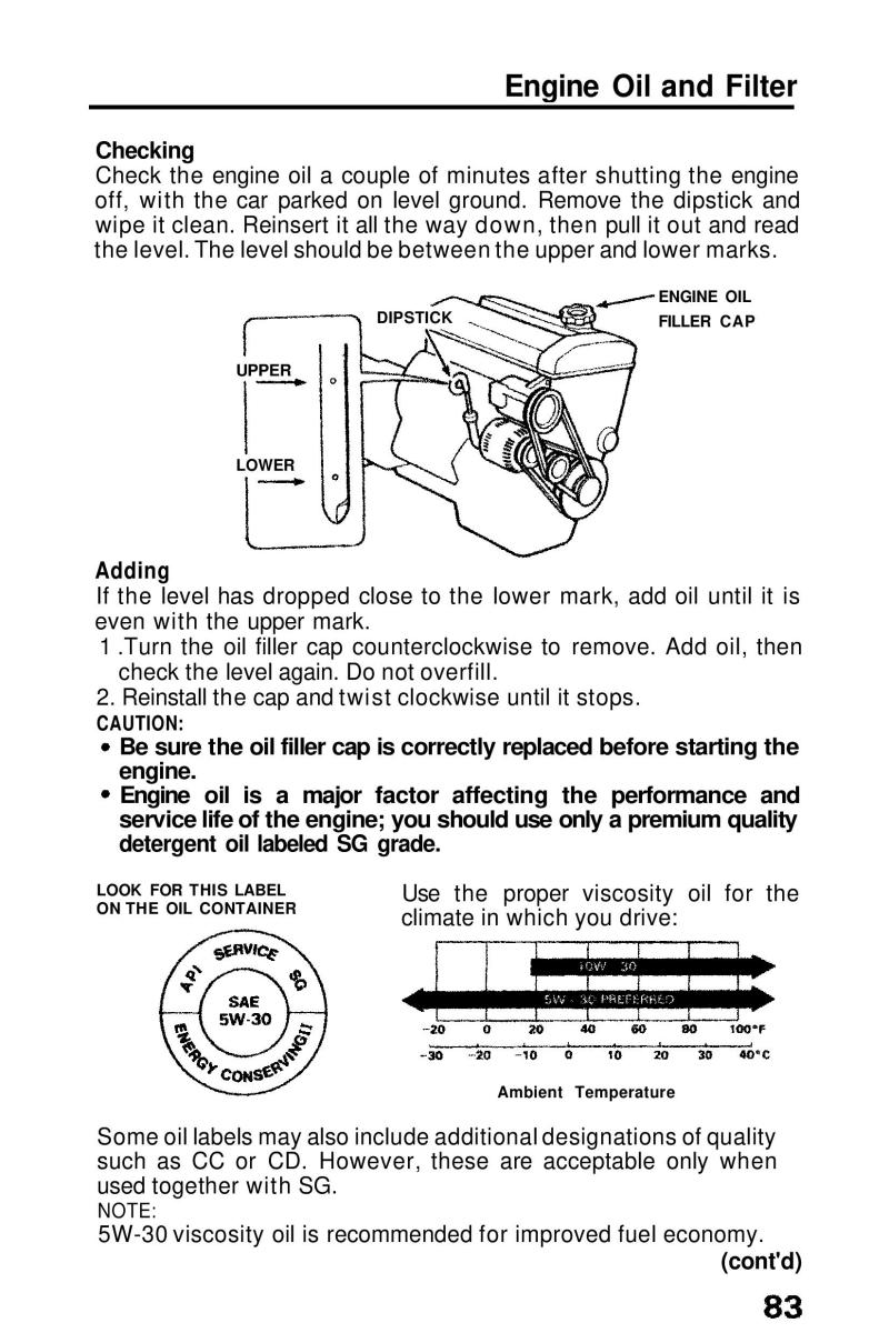 Honda Prelude III 3 owners manual / page 83