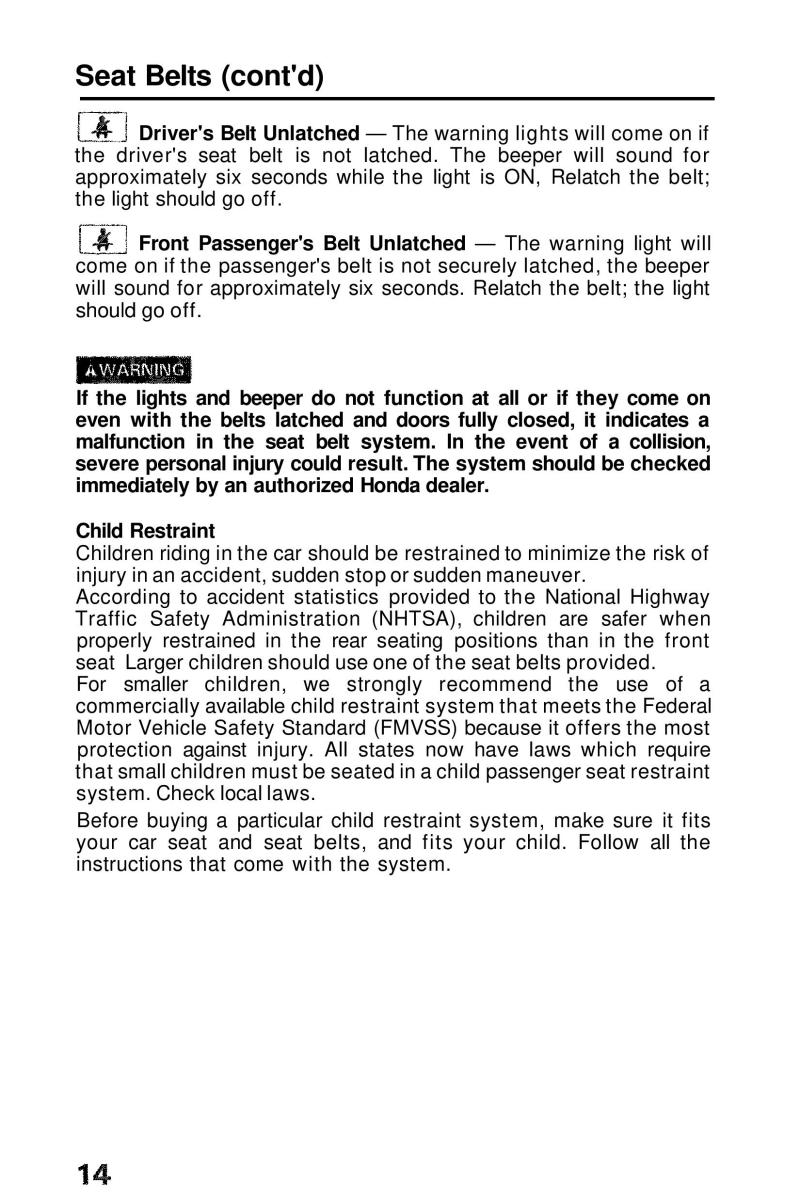 manual  Honda Prelude III 3 owners manual / page 14