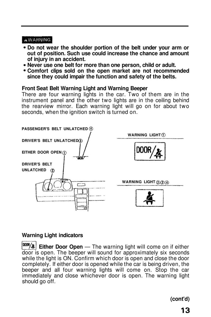 Honda Prelude III 3 owners manual / page 13