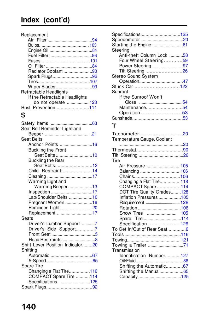 Honda Prelude III 3 owners manual / page 140