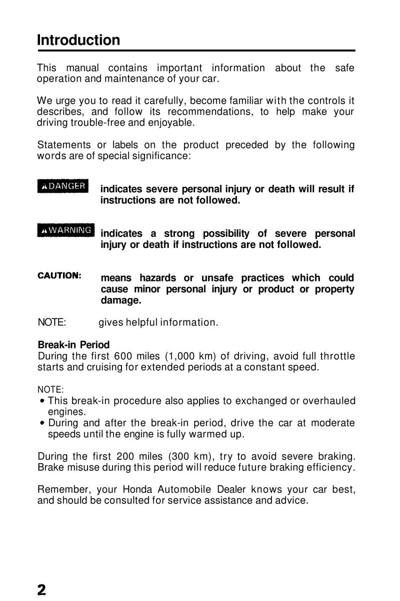 Honda Prelude III 3 owners manual / page 2