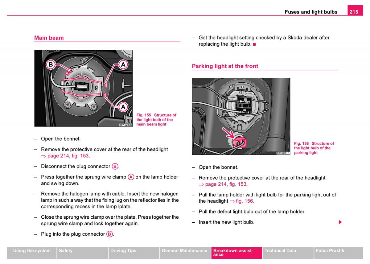 Skoda Fabia I 1 owners manual / page 216