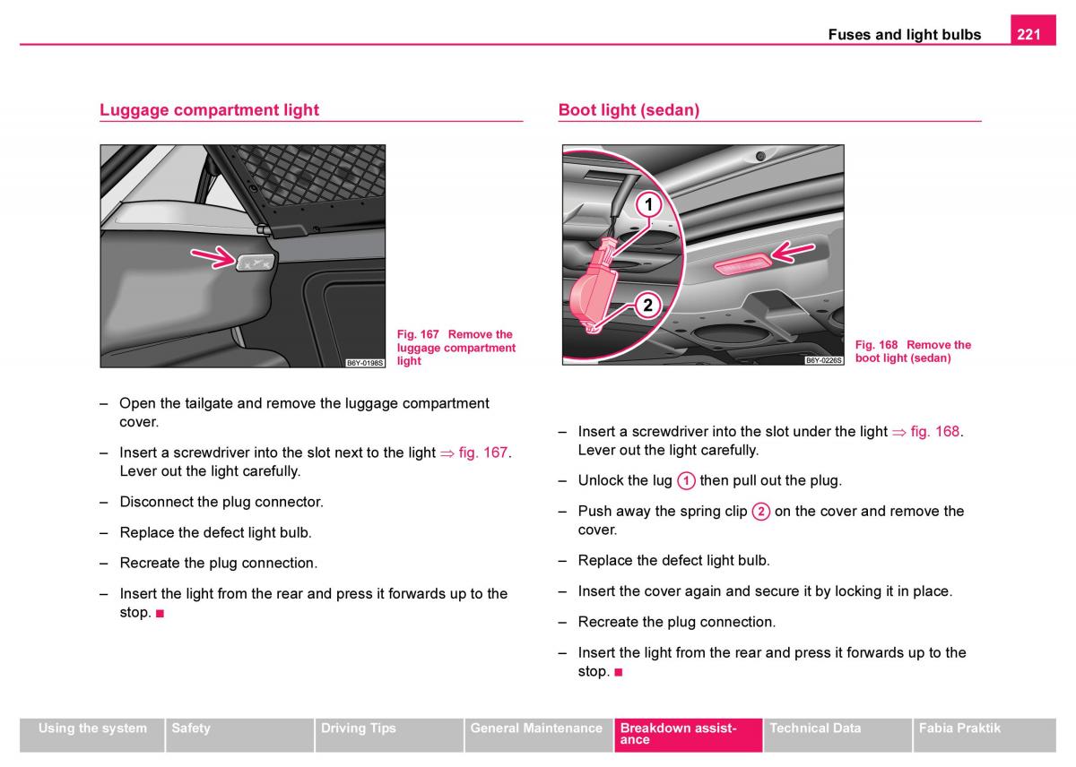 Skoda Fabia I 1 owners manual / page 222