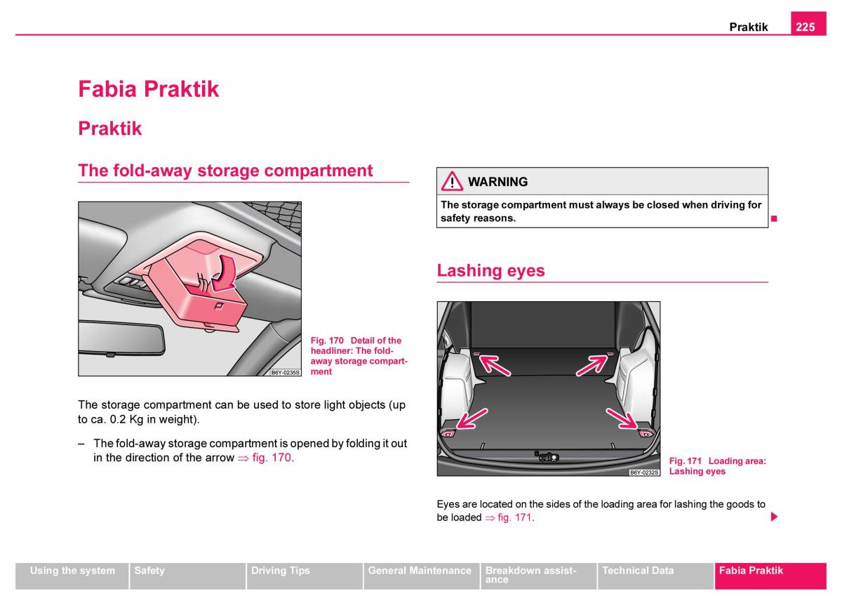 Skoda Fabia I 1 owners manual / page 226