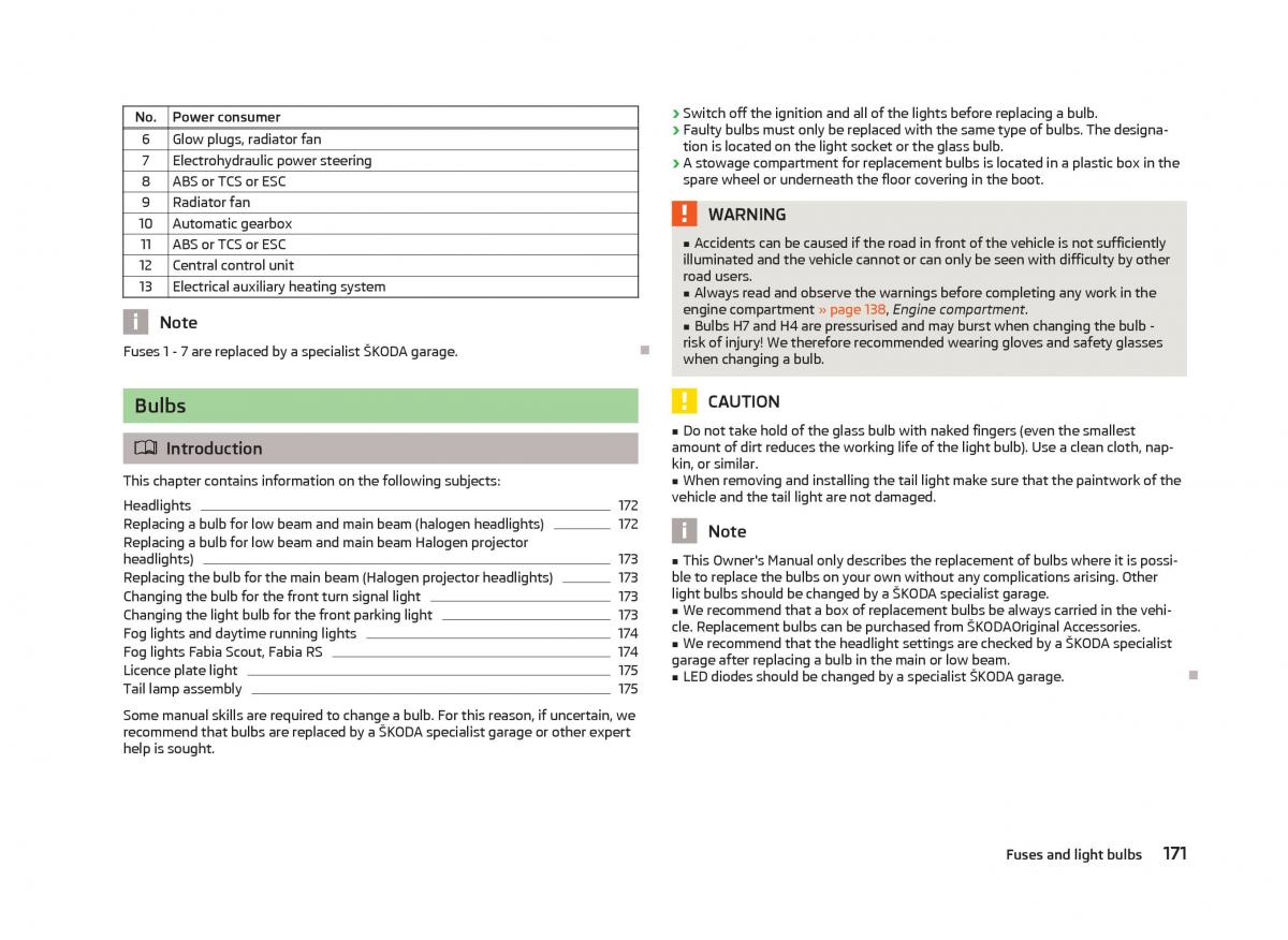 Skoda Fabia II 2 owners manual / page 173