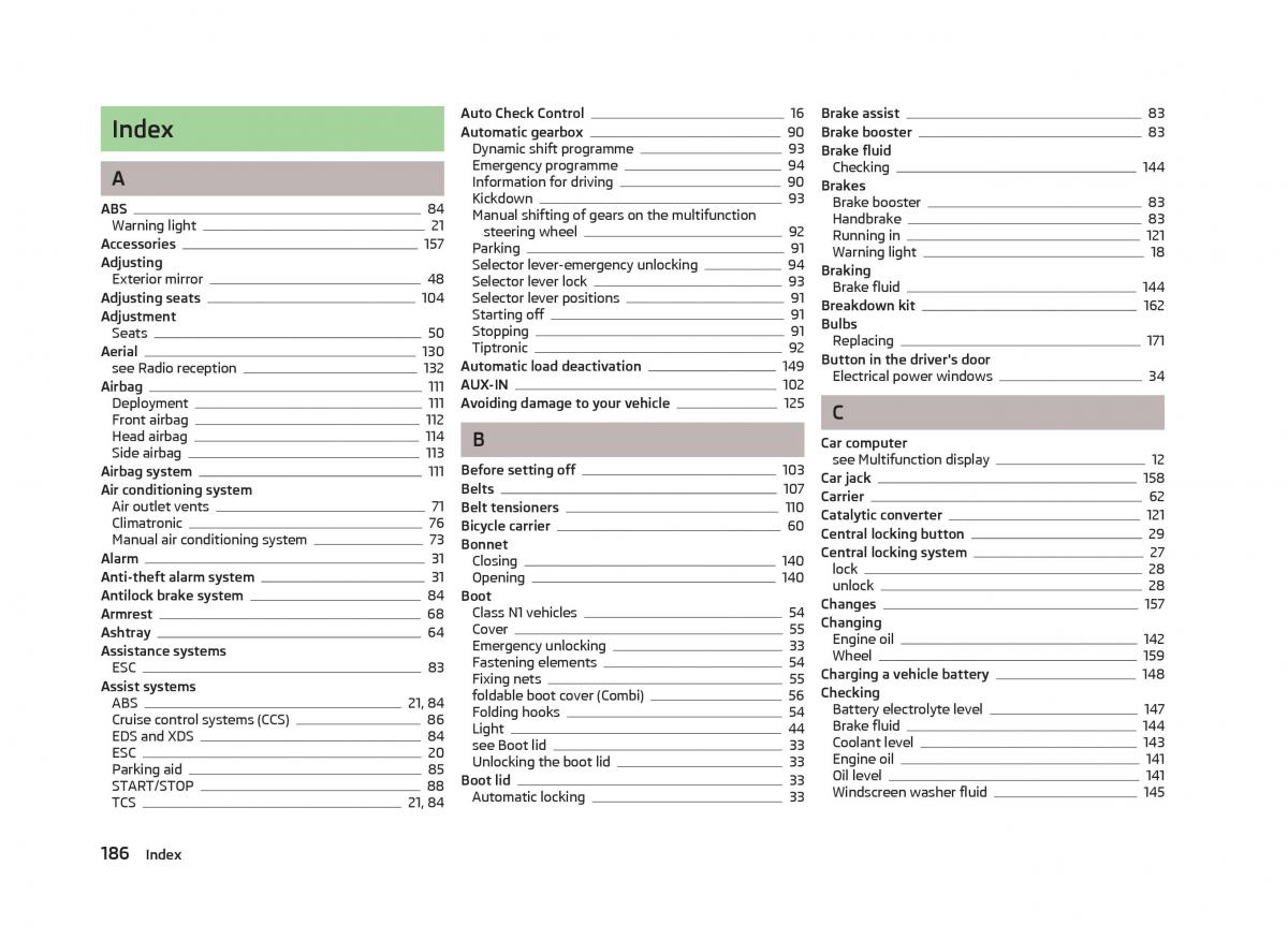 Skoda Fabia II 2 owners manual / page 188