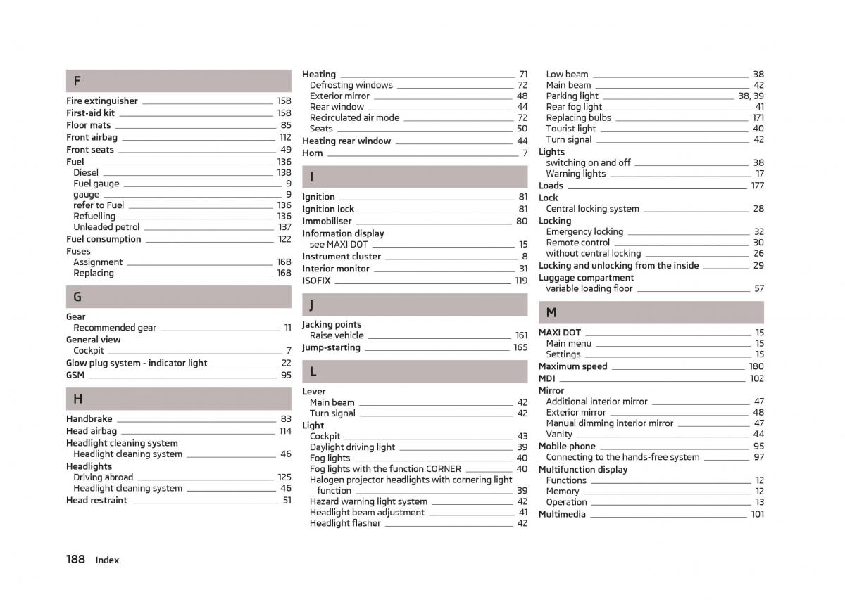 Skoda Fabia II 2 owners manual / page 190