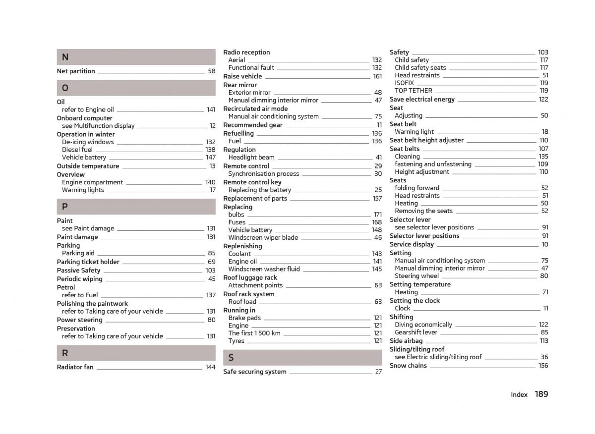 Skoda Fabia II 2 owners manual / page 191