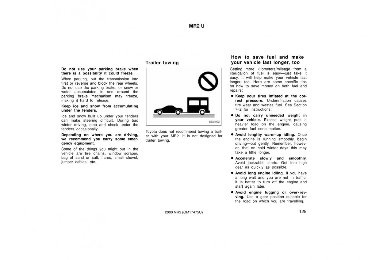 Toyota MR2 Spyder MR S roadster owners manual / page 129
