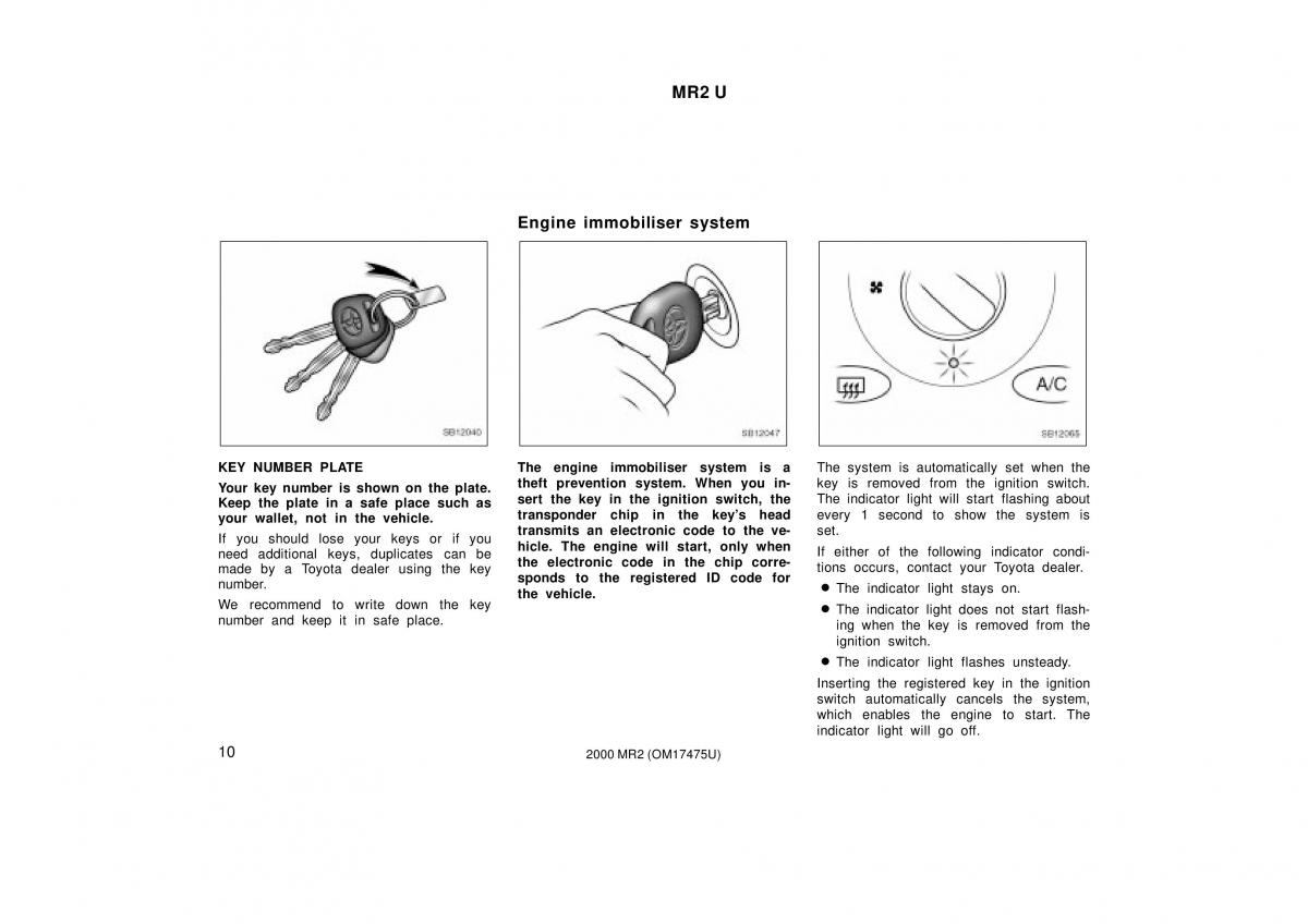 manual  Toyota MR2 Spyder MR S roadster owners manual / page 14