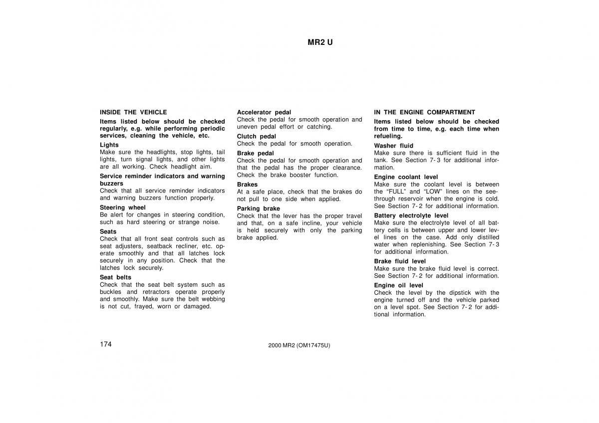 Toyota MR2 Spyder MR S roadster owners manual / page 178