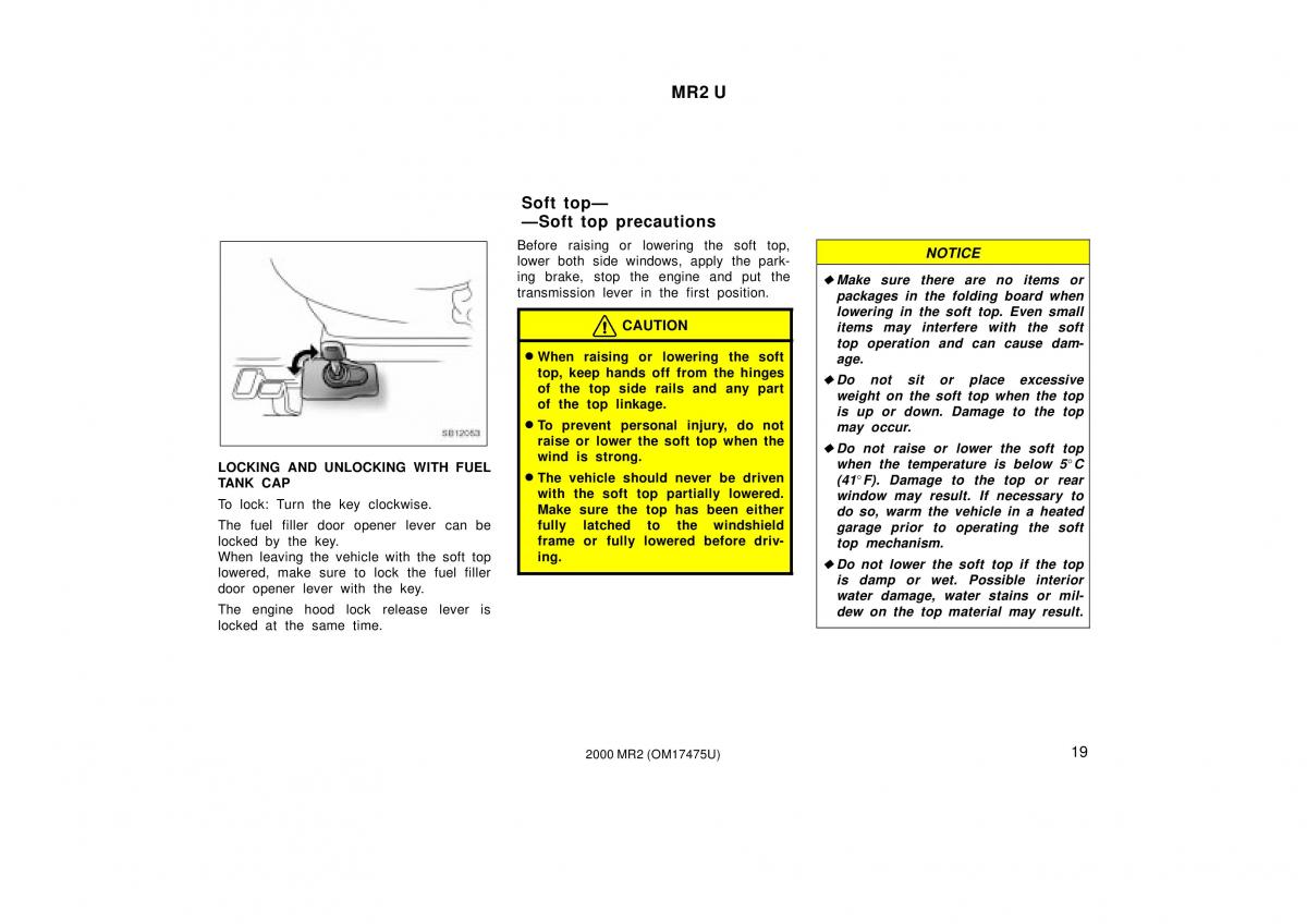 Toyota MR2 Spyder MR S roadster owners manual / page 23