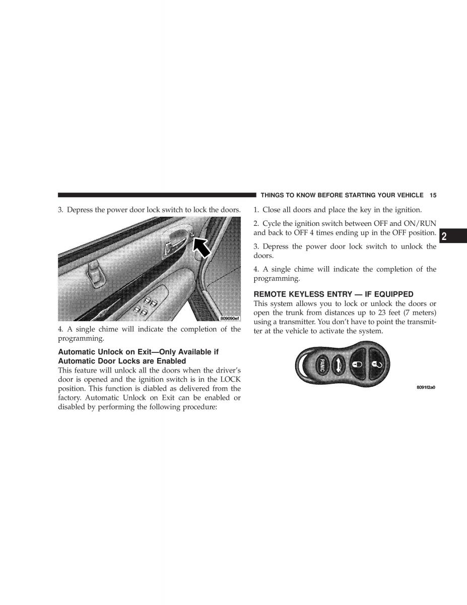 Chrysler Sebring JR27 Convertible owners manual / page 15