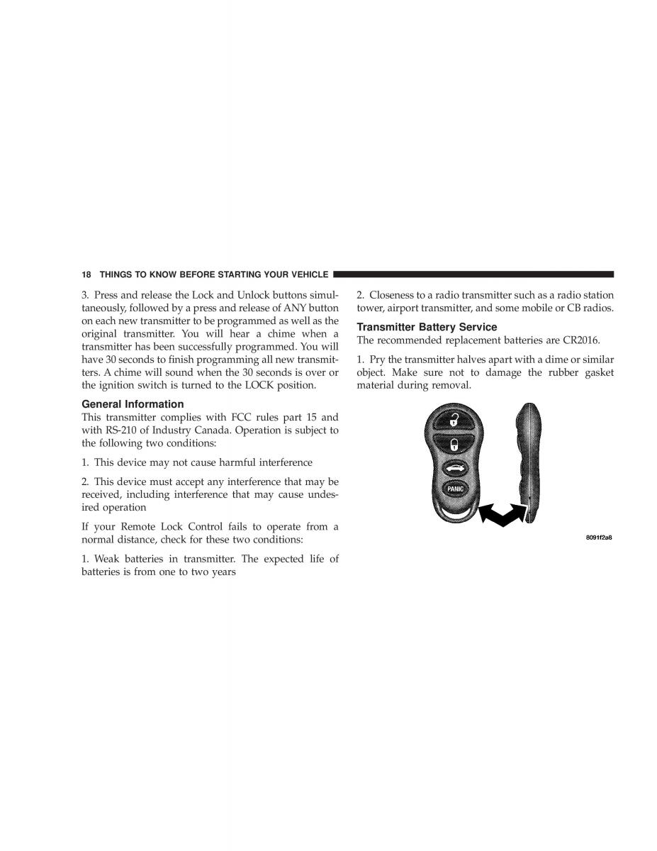 Chrysler Sebring JR27 Convertible owners manual / page 18