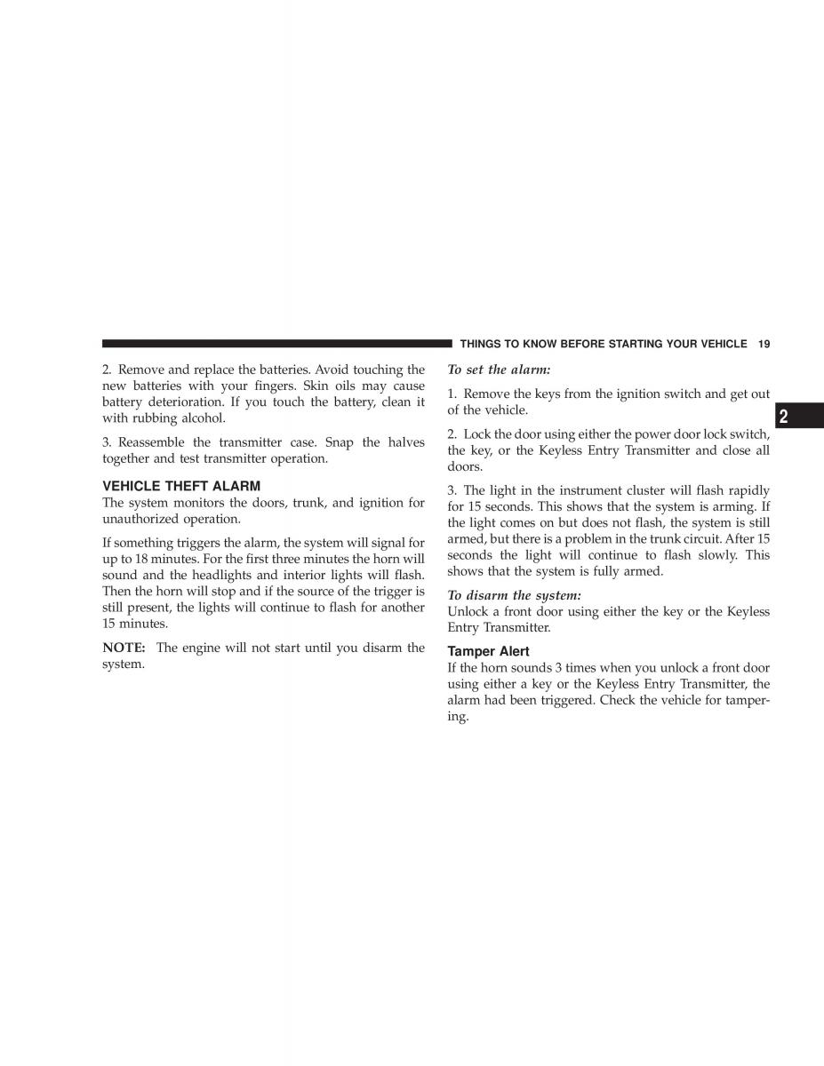 Chrysler Sebring JR27 Convertible owners manual / page 19
