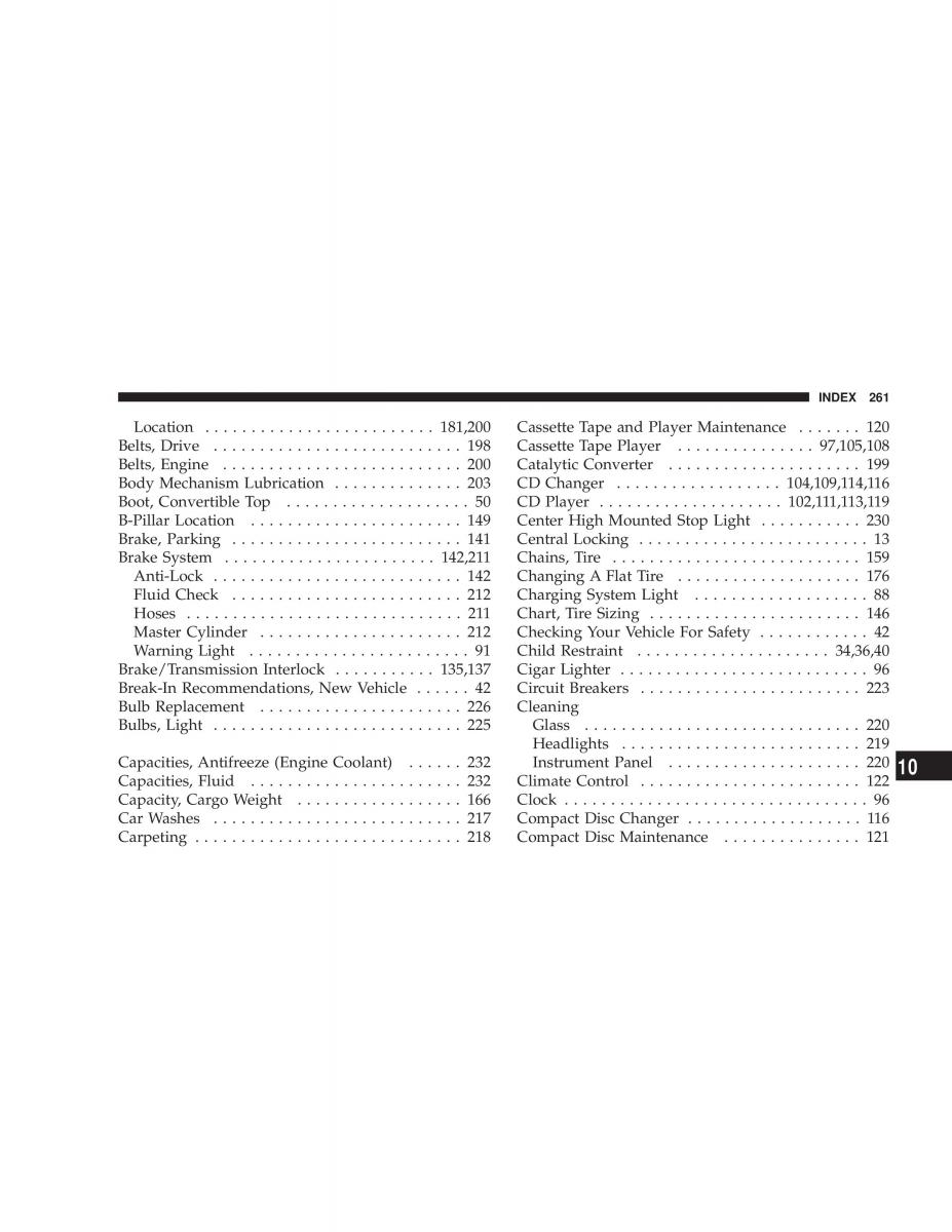 manual  Chrysler Sebring JR27 Convertible owners manual / page 261