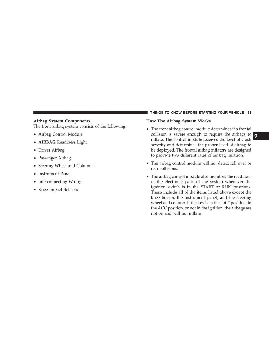Chrysler Sebring JR27 Convertible owners manual / page 31
