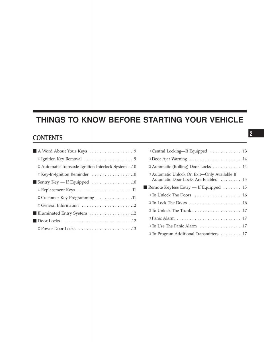 Chrysler Sebring JR27 Convertible owners manual / page 7