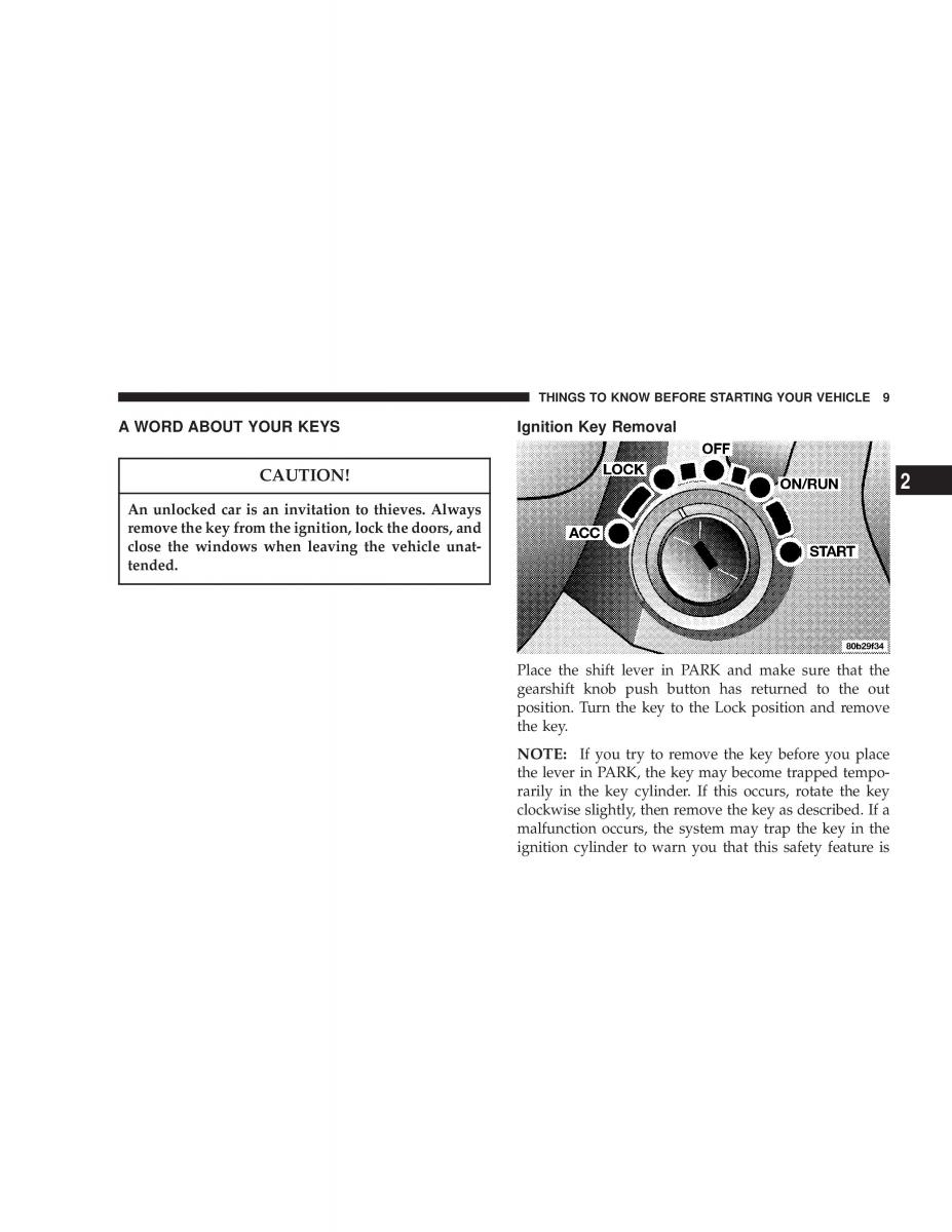 Chrysler Sebring JR27 Convertible owners manual / page 9