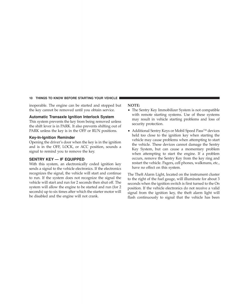 Chrysler Sebring JR27 Convertible owners manual / page 10