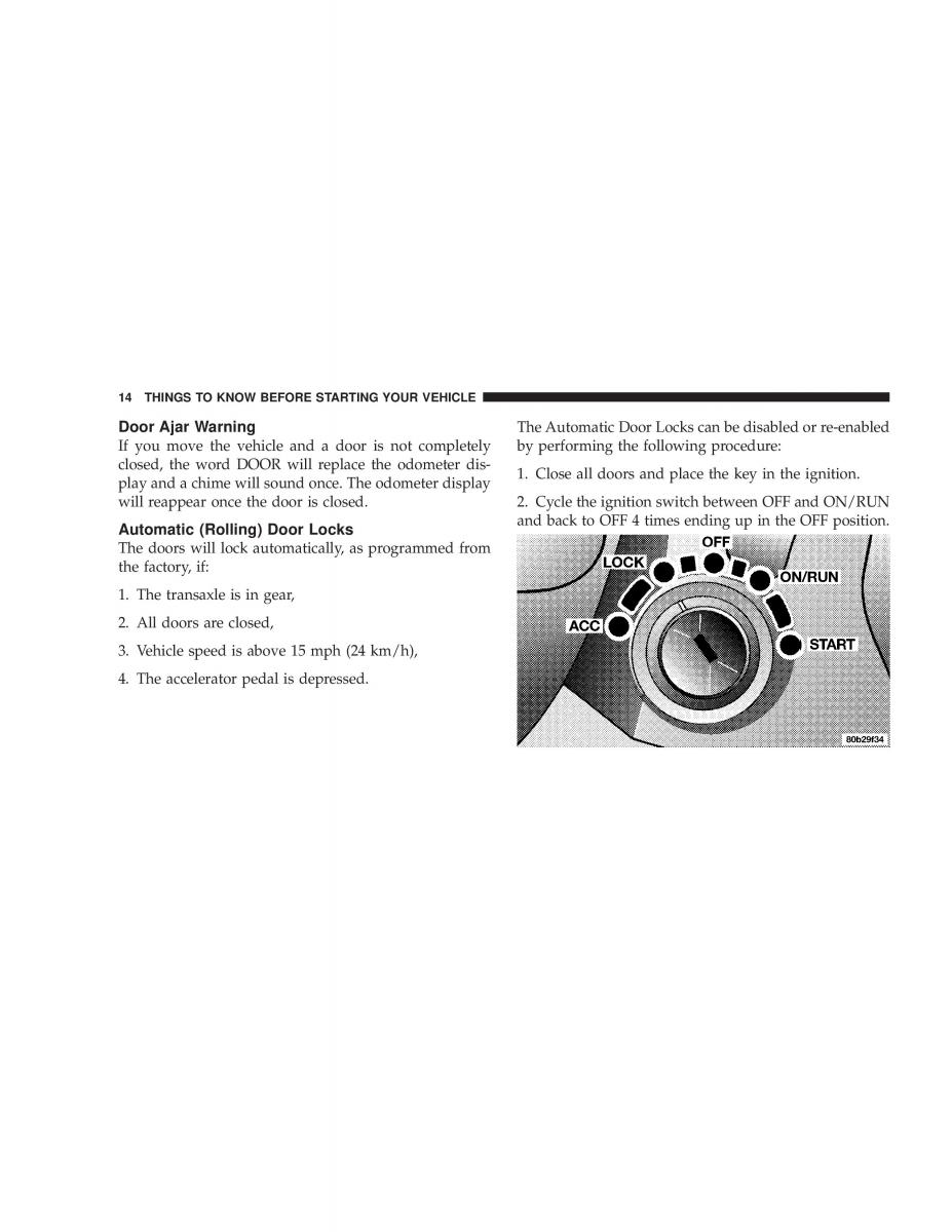 Chrysler Sebring JR27 Convertible owners manual / page 14