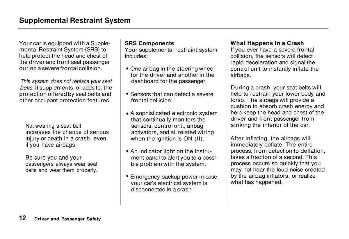 manual  Honda Odyssey I 1 Honda Shuttle Isuzu Oasis owners manual / page 13