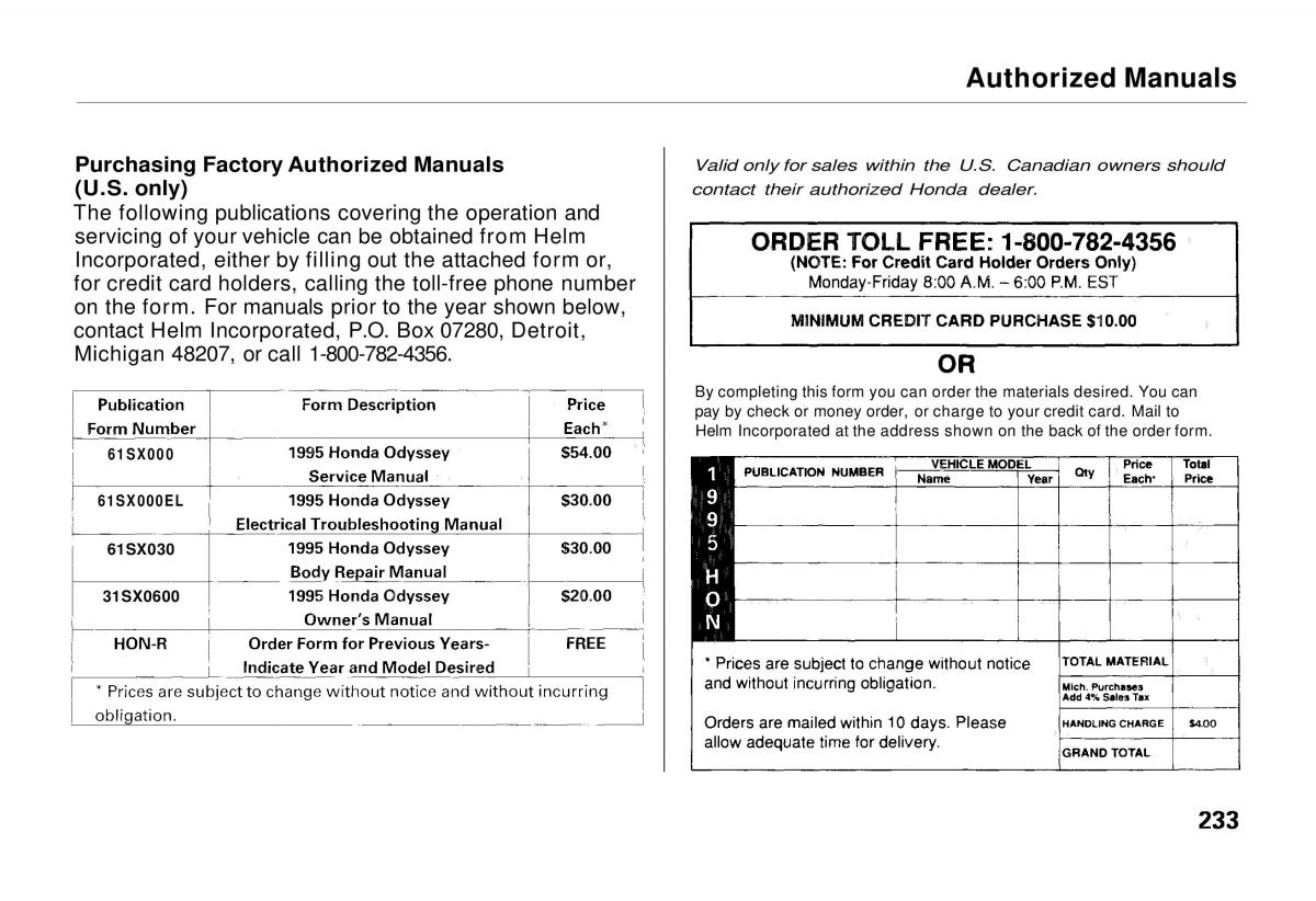 Honda Odyssey I 1 Honda Shuttle Isuzu Oasis owners manual / page 230